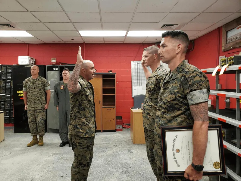 Marine ceremony with family